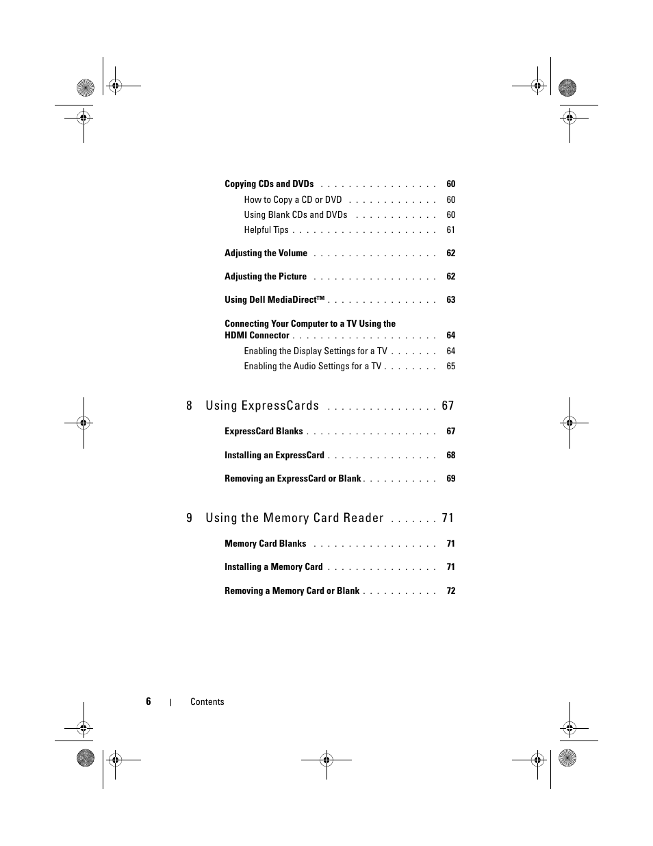 8using expresscards | Dell XPS M1330 (M1330, Mid 2007) User Manual | Page 6 / 202