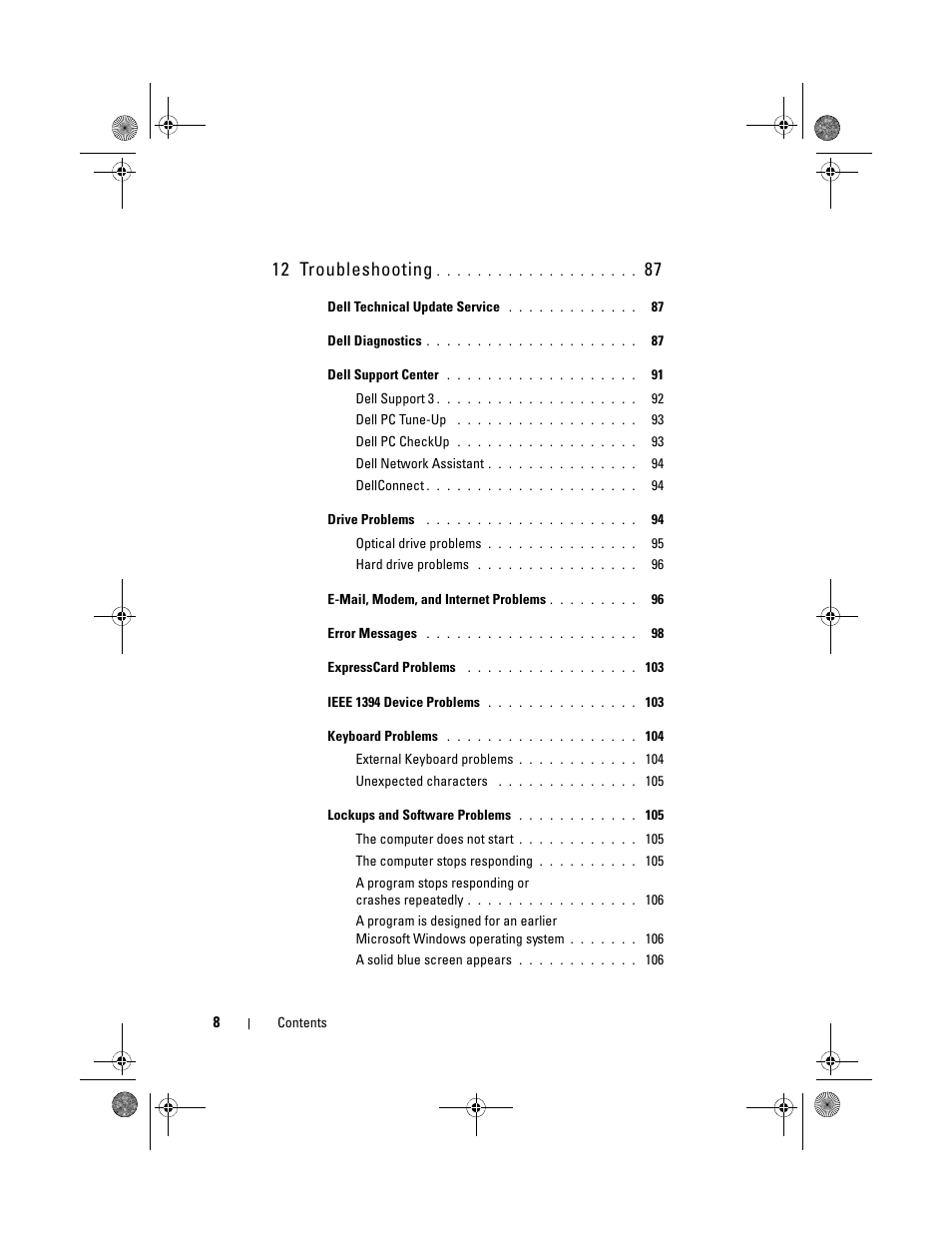 12 troubleshooting | Dell XPS M1330 (M1330, Mid 2007) User Manual | Page 8 / 202