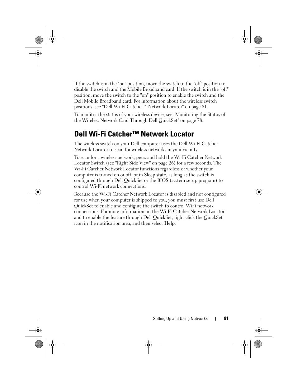 Dell wi-fi catcher™ network locator | Dell XPS M1330 (M1330, Mid 2007) User Manual | Page 81 / 202