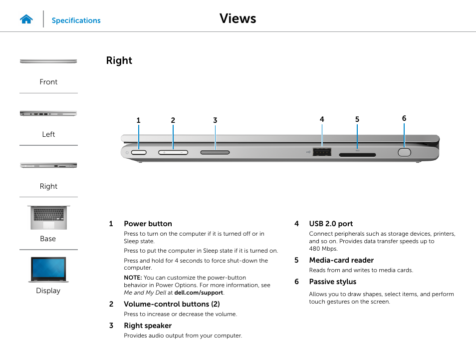 Right, Views | Dell Inspiron 13 7000 Series 2-in-1(7348, Early 2015) User Manual | Page 4 / 24