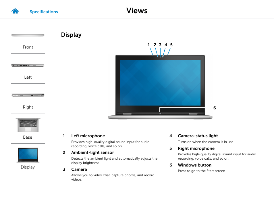 Display, Views | Dell Inspiron 13 7000 Series 2-in-1(7348, Early 2015) User Manual | Page 6 / 24