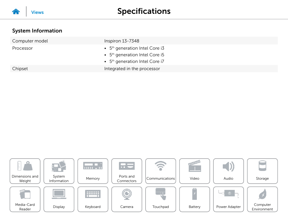System, Information, Specifications | System information | Dell Inspiron 13 7000 Series 2-in-1(7348, Early 2015) User Manual | Page 9 / 24