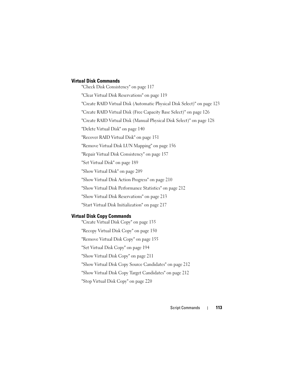 Virtual disk commands, Virtual disk copy commands | Dell PowerVault MD3000 User Manual | Page 113 / 236
