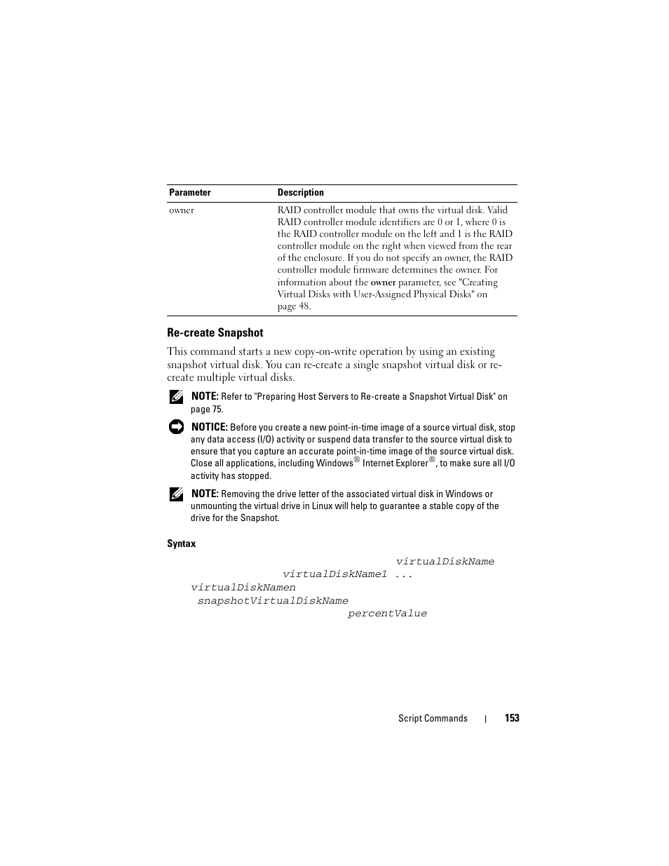 Re-create snapshot | Dell PowerVault MD3000 User Manual | Page 153 / 236