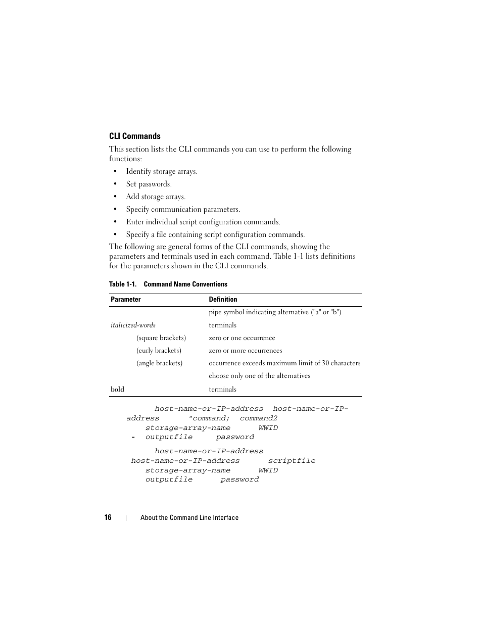 Cli commands | Dell PowerVault MD3000 User Manual | Page 16 / 236