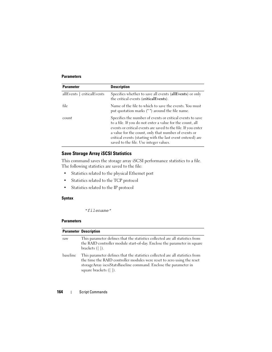 Save storage array iscsi statistics | Dell PowerVault MD3000 User Manual | Page 164 / 236