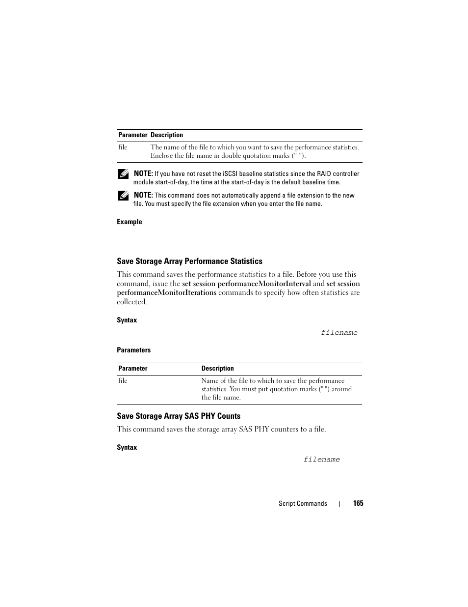 Save storage array performance statistics, Save storage array sas phy counts | Dell PowerVault MD3000 User Manual | Page 165 / 236