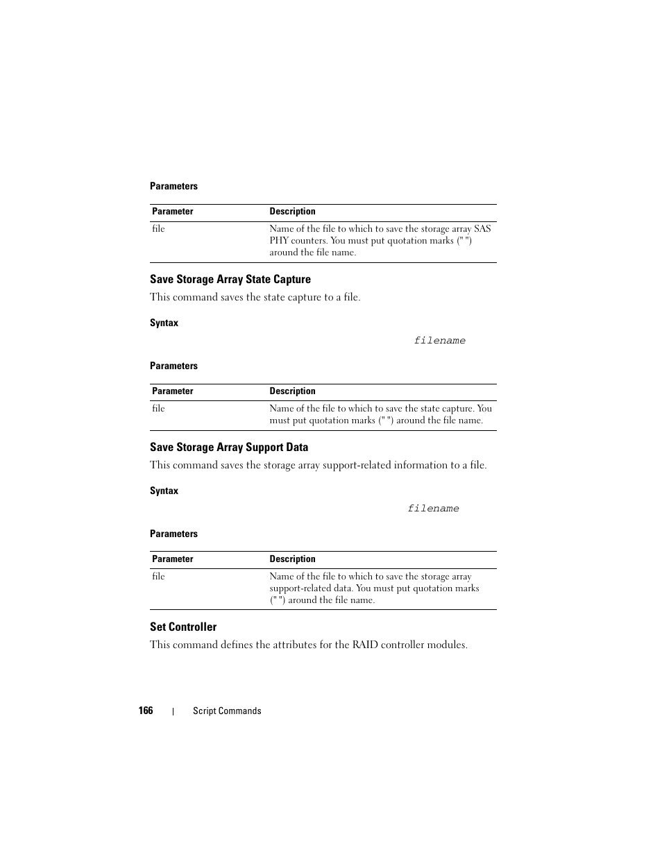 Save storage array state capture, Save storage array support data, Set controller | Dell PowerVault MD3000 User Manual | Page 166 / 236