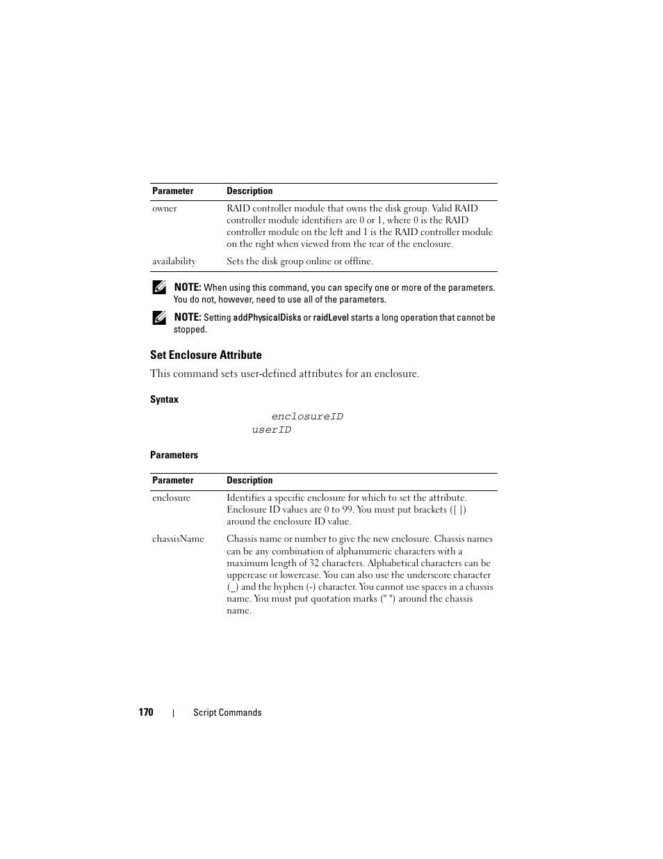 Set enclosure attribute | Dell PowerVault MD3000 User Manual | Page 170 / 236