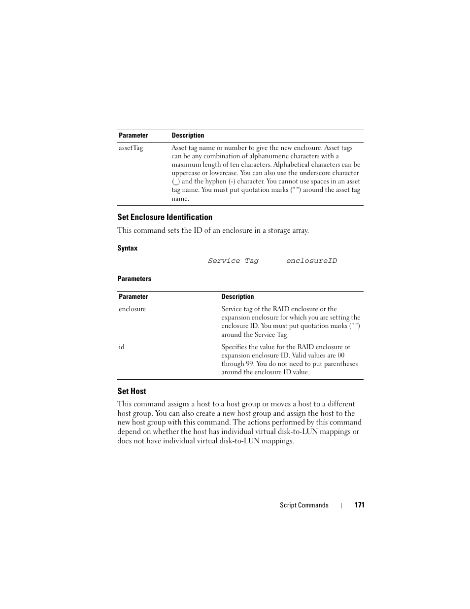 Set enclosure identification, Set host | Dell PowerVault MD3000 User Manual | Page 171 / 236