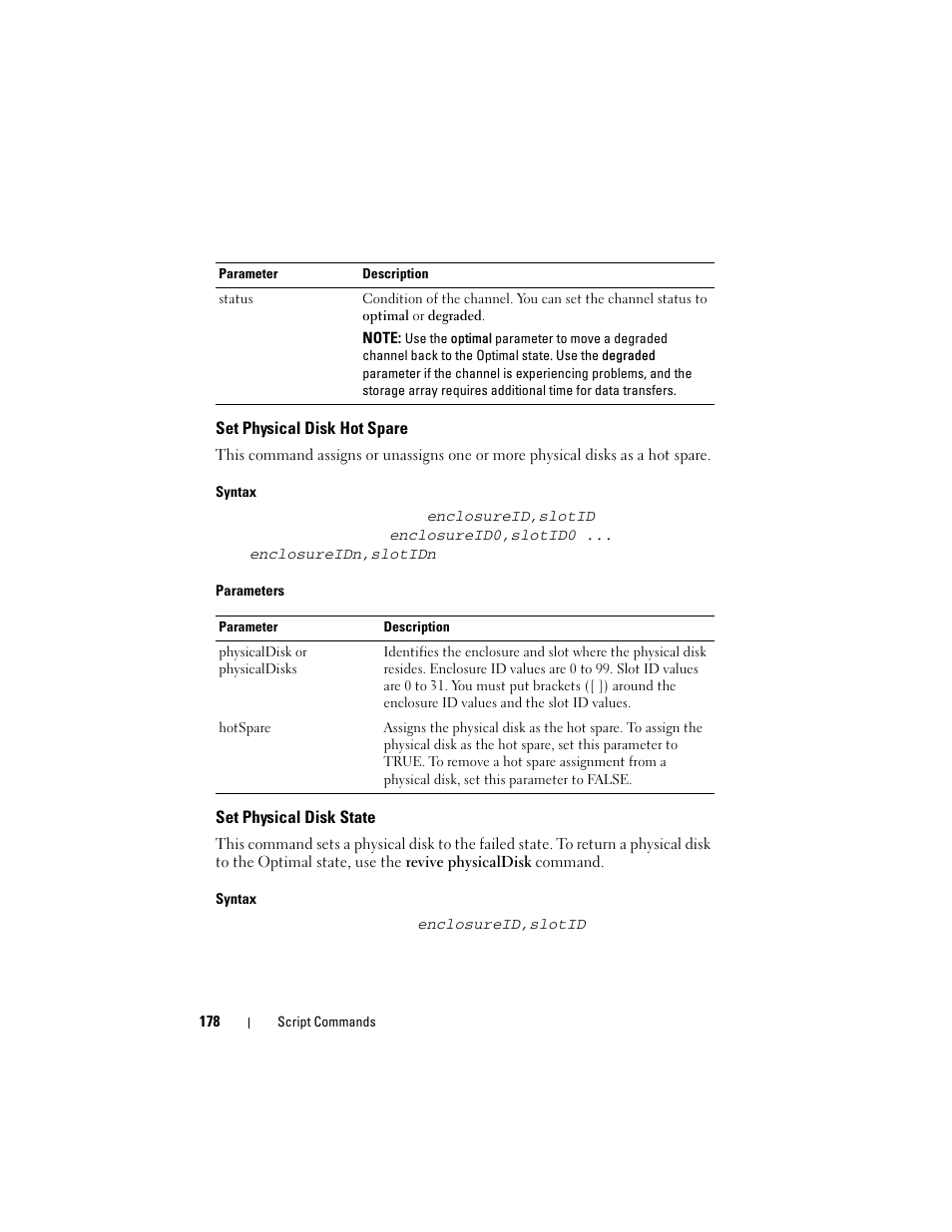 Set physical disk hot spare, Set physical disk state | Dell PowerVault MD3000 User Manual | Page 178 / 236