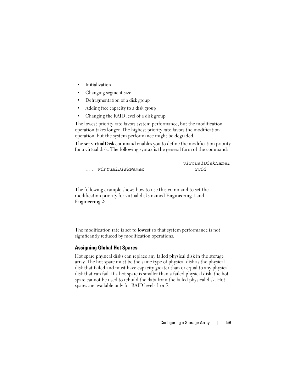 Assigning global hot spares | Dell PowerVault MD3000 User Manual | Page 59 / 236