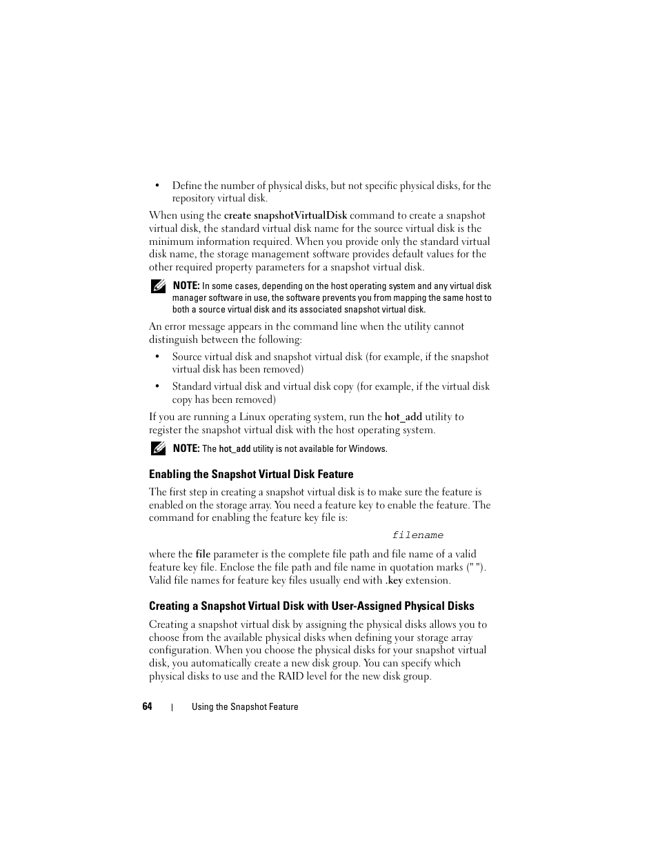 Enabling the snapshot virtual disk feature | Dell PowerVault MD3000 User Manual | Page 64 / 236