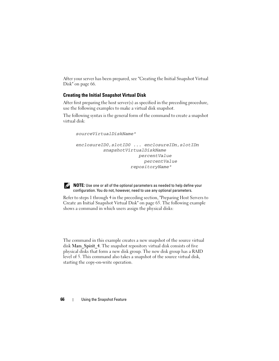 Creating the initial snapshot virtual disk | Dell PowerVault MD3000 User Manual | Page 66 / 236
