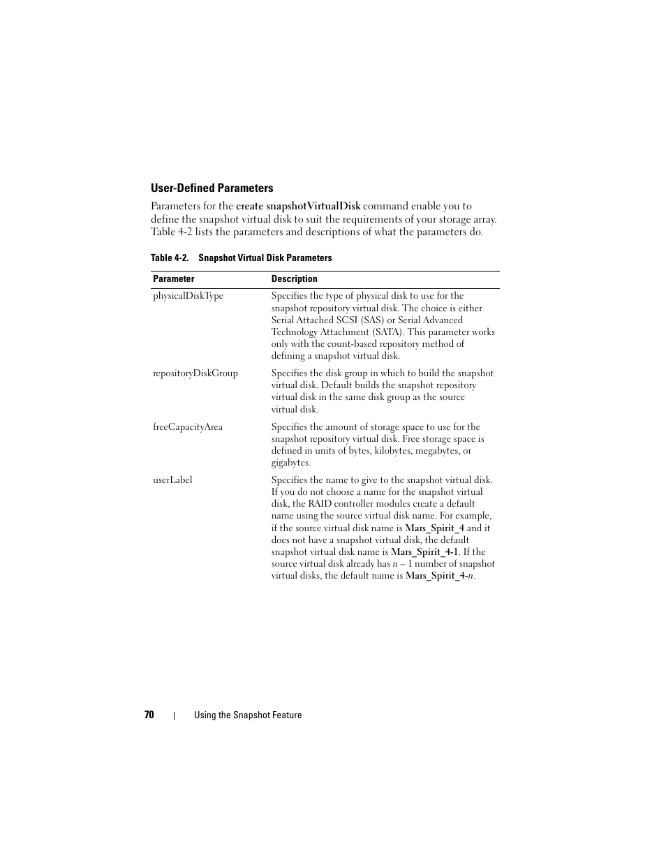 User-defined parameters | Dell PowerVault MD3000 User Manual | Page 70 / 236