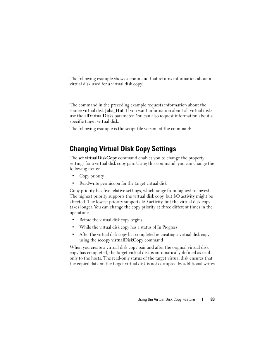 Changing virtual disk copy settings | Dell PowerVault MD3000 User Manual | Page 83 / 236