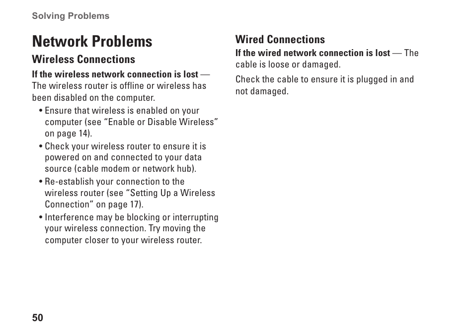 Network problems | Dell Studio 1557 (Late 2009) User Manual | Page 52 / 102