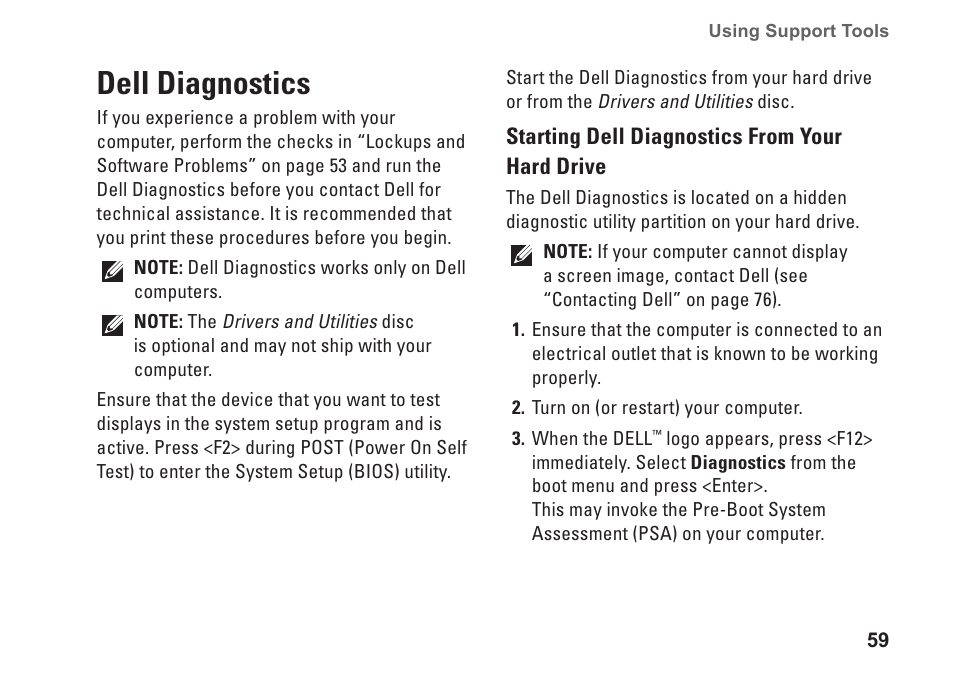 Dell diagnostics | Dell Studio 1557 (Late 2009) User Manual | Page 61 / 102