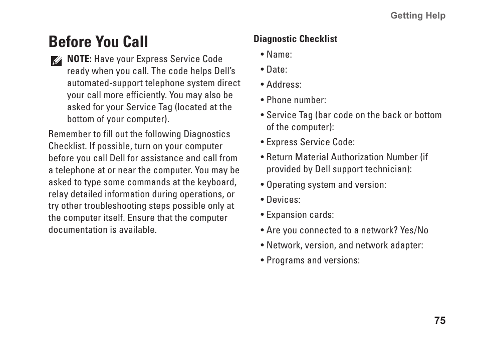 Before you call | Dell Studio 1557 (Late 2009) User Manual | Page 77 / 102