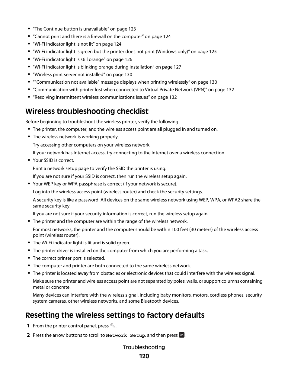 Wireless troubleshooting checklist | Dell V515w All In One Wireless Inkjet Printer User Manual | Page 120 / 141