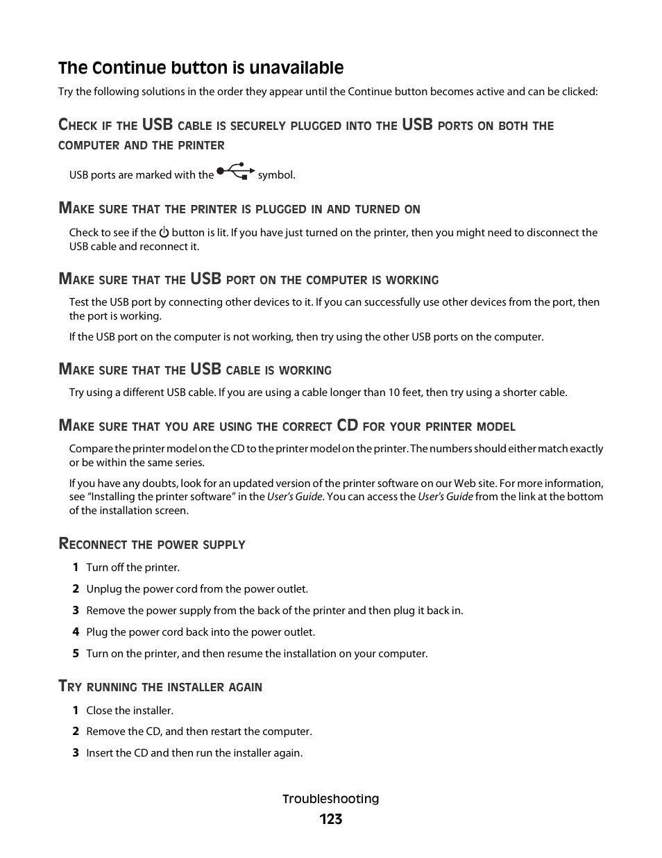 The continue button is unavailable | Dell V515w All In One Wireless Inkjet Printer User Manual | Page 123 / 141