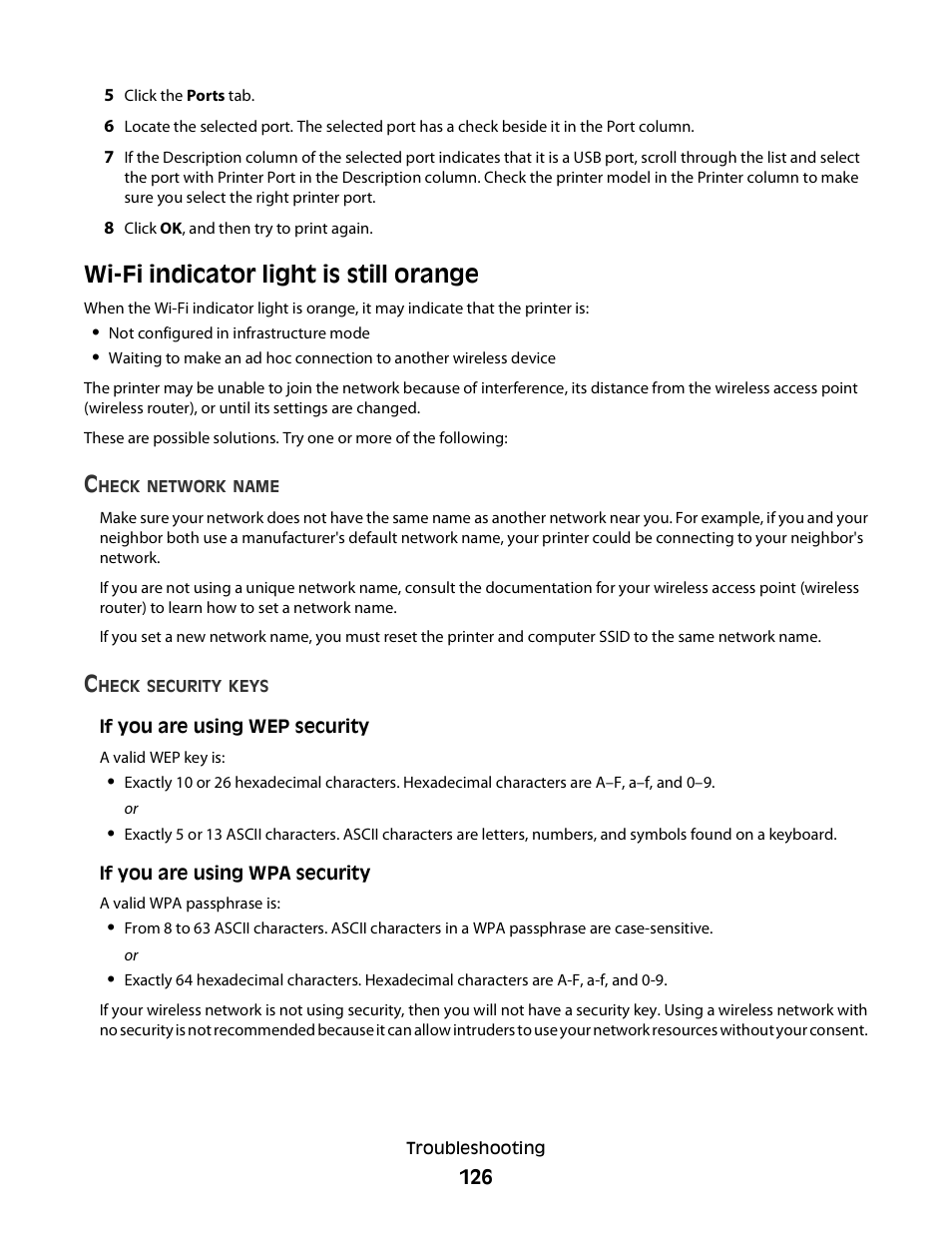 Wi-fi indicator light is still orange | Dell V515w All In One Wireless Inkjet Printer User Manual | Page 126 / 141