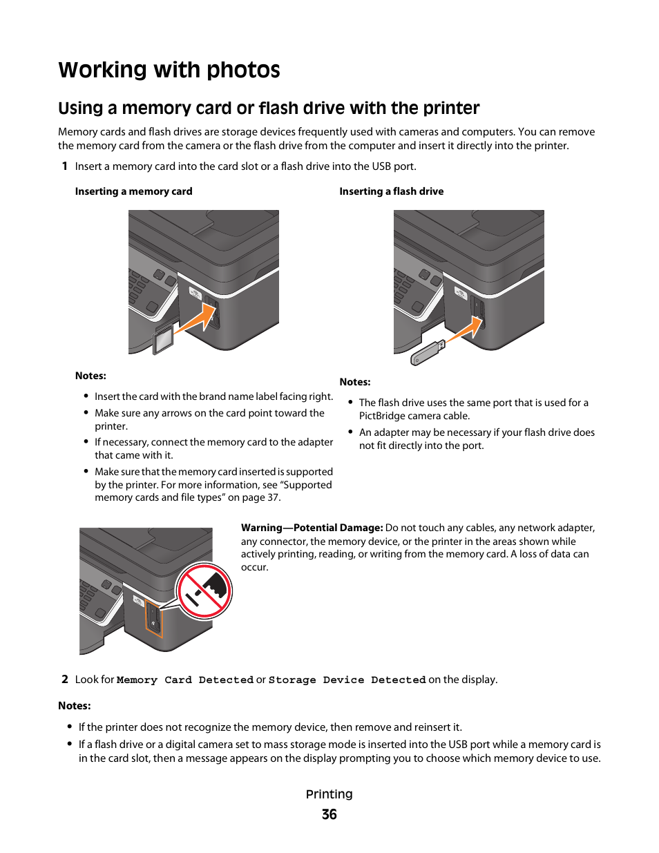 Working with photos | Dell V515w All In One Wireless Inkjet Printer User Manual | Page 36 / 141