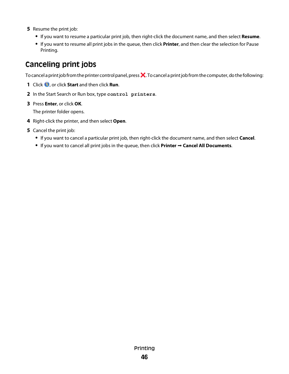 Canceling print jobs | Dell V515w All In One Wireless Inkjet Printer User Manual | Page 46 / 141