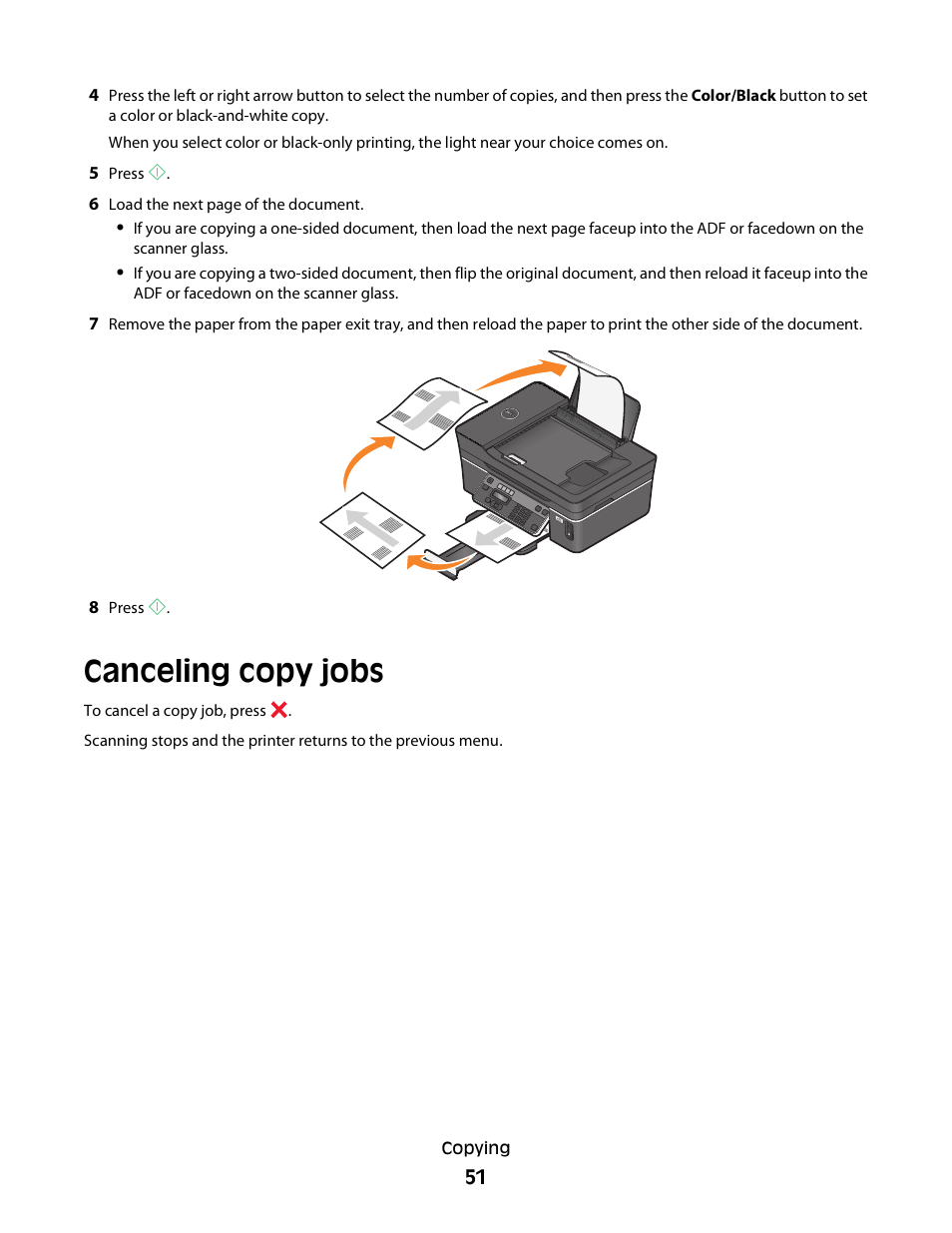 Canceling copy jobs | Dell V515w All In One Wireless Inkjet Printer User Manual | Page 51 / 141