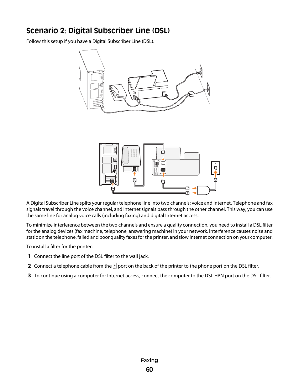 Scenario 2: digital subscriber line (dsl) | Dell V515w All In One Wireless Inkjet Printer User Manual | Page 60 / 141