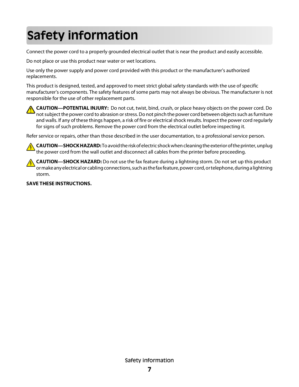 Safety information | Dell V515w All In One Wireless Inkjet Printer User Manual | Page 7 / 141