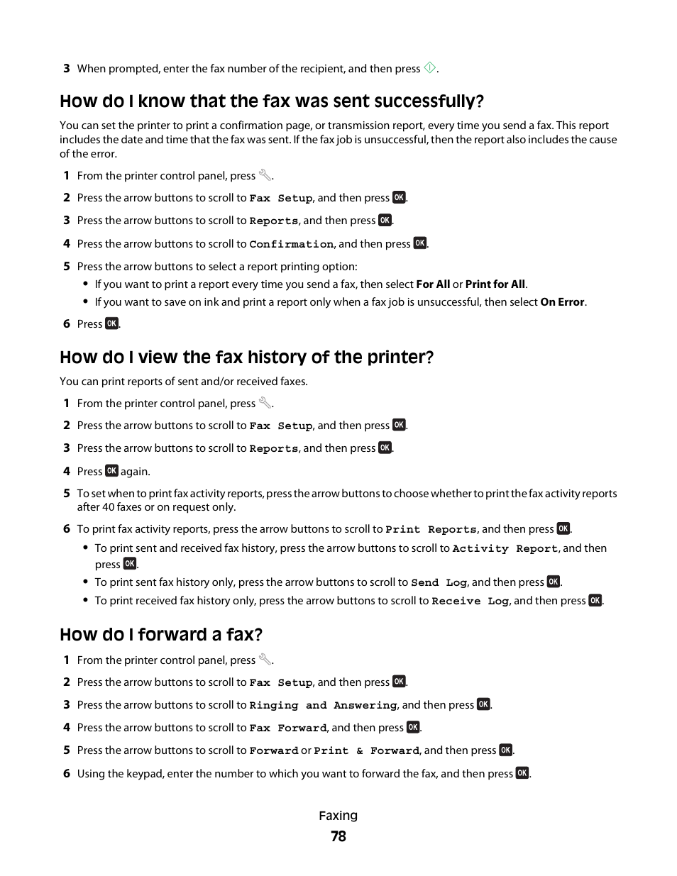 How do i know that the fax was sent successfully, How do i view the fax history of the printer, How do i forward a fax | Dell V515w All In One Wireless Inkjet Printer User Manual | Page 78 / 141