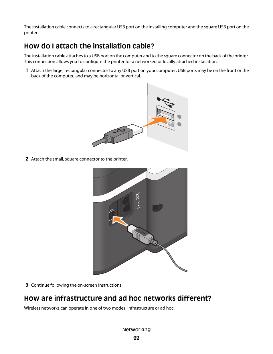 How do i attach the installation cable | Dell V515w All In One Wireless Inkjet Printer User Manual | Page 92 / 141