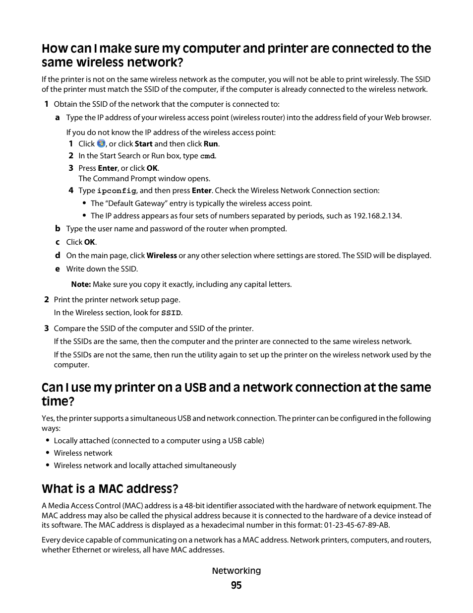 What is a mac address | Dell V515w All In One Wireless Inkjet Printer User Manual | Page 95 / 141