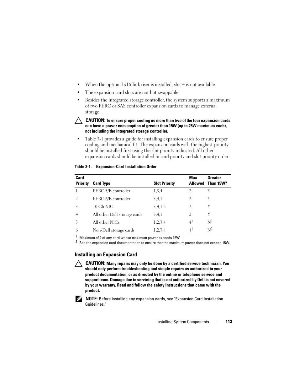 Installing an expansion card, See "installing an, Expansion card | D riser 1. see "installing an | Dell PowerVault DL2100 User Manual | Page 113 / 200