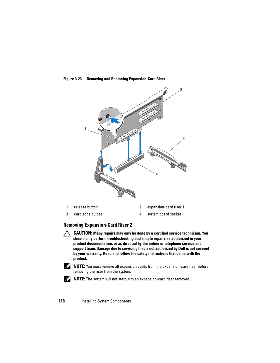 Removing expansion-card riser 2, S). see "removing expansion-card riser 2, System. see figure 3-23 | Et. see figure 3-23 | Dell PowerVault DL2100 User Manual | Page 118 / 200