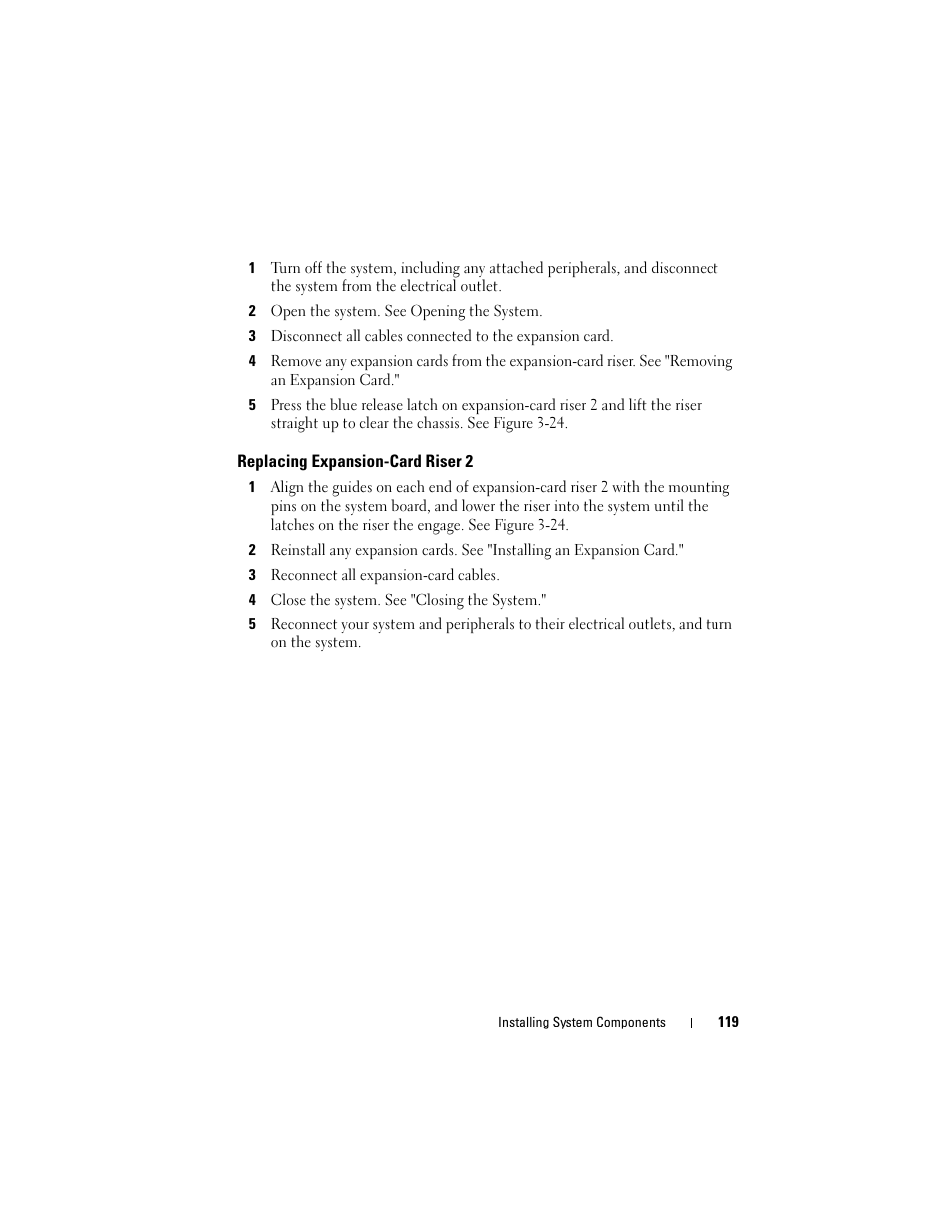 Replacing expansion-card riser 2, And "replacing expansion-card riser 2 | Dell PowerVault DL2100 User Manual | Page 119 / 200