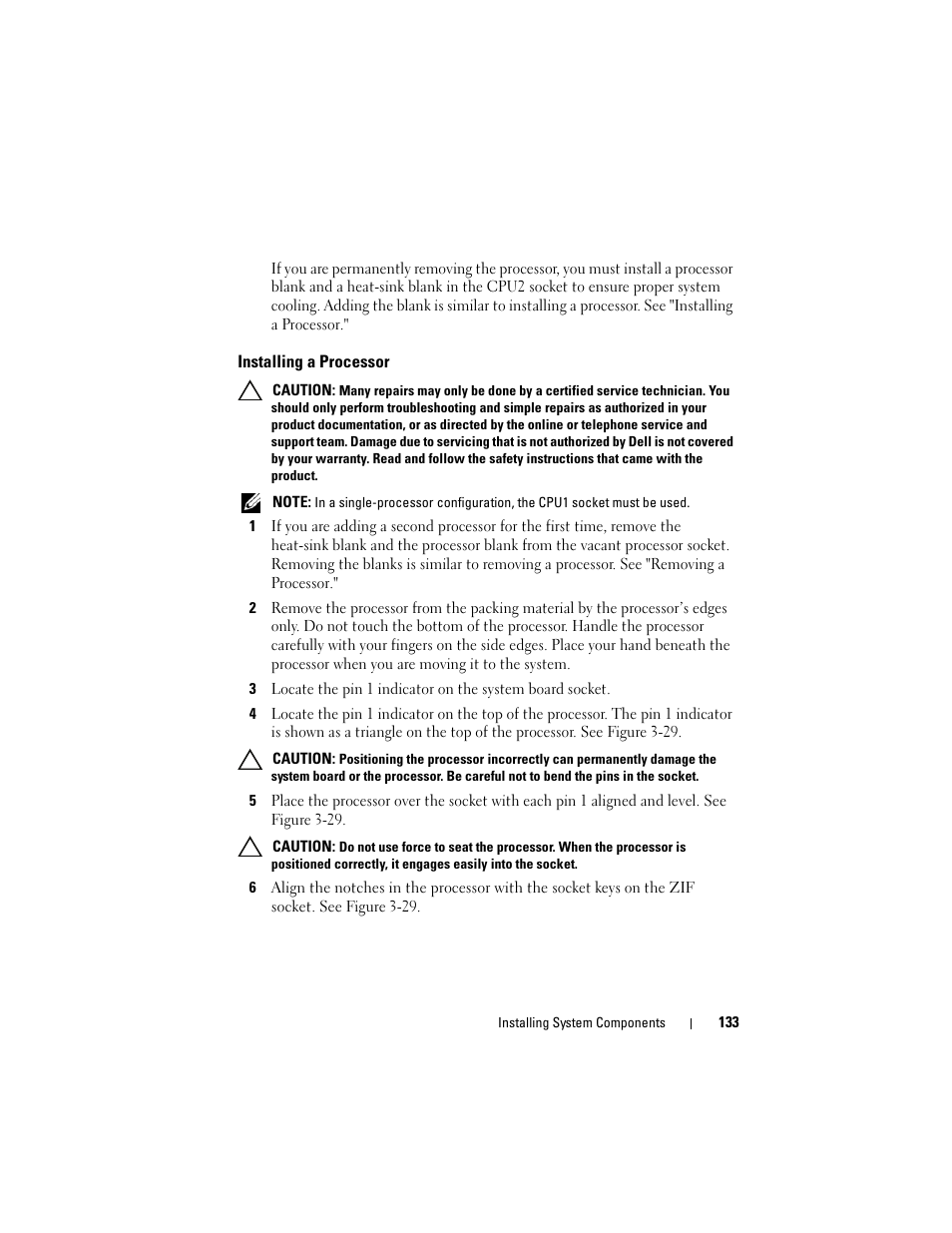 Installing a processor | Dell PowerVault DL2100 User Manual | Page 133 / 200