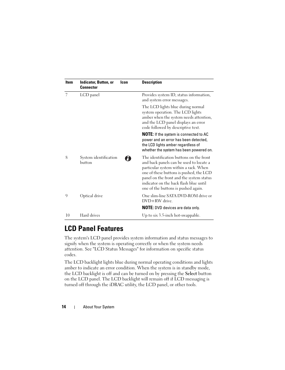 Lcd panel features | Dell PowerVault DL2100 User Manual | Page 14 / 200