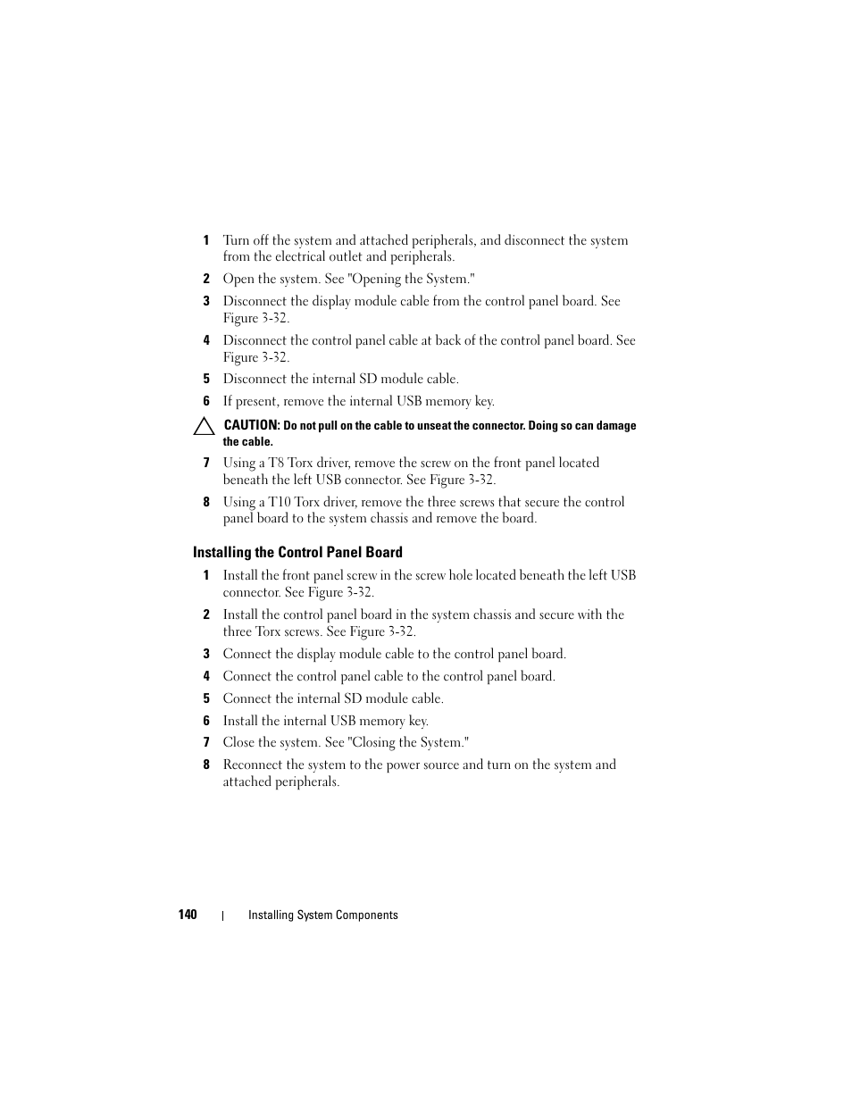 Installing the control panel board | Dell PowerVault DL2100 User Manual | Page 140 / 200