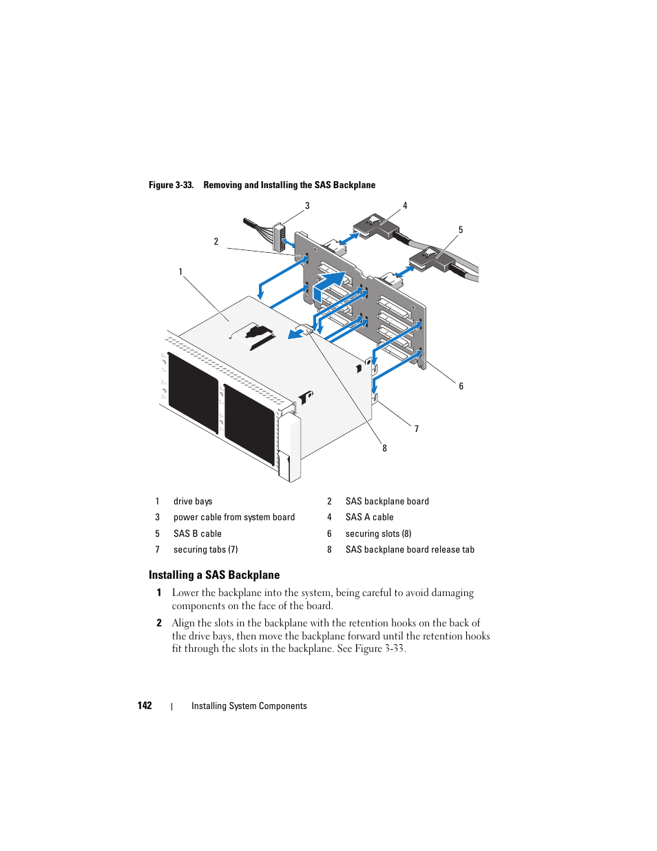 Installing a sas backplane, See figure 3-33 | Dell PowerVault DL2100 User Manual | Page 142 / 200