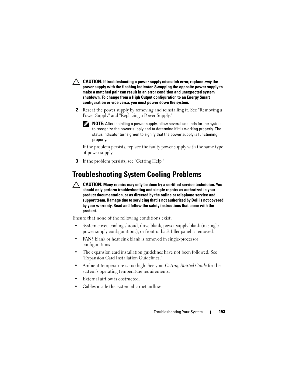 Troubleshooting system cooling problems, See "troubleshooting system cooling problems | Dell PowerVault DL2100 User Manual | Page 153 / 200