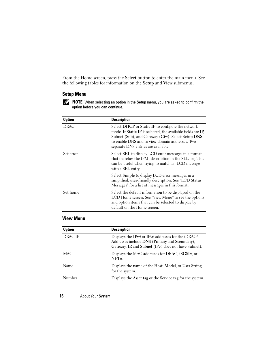 Setup menu, View menu | Dell PowerVault DL2100 User Manual | Page 16 / 200