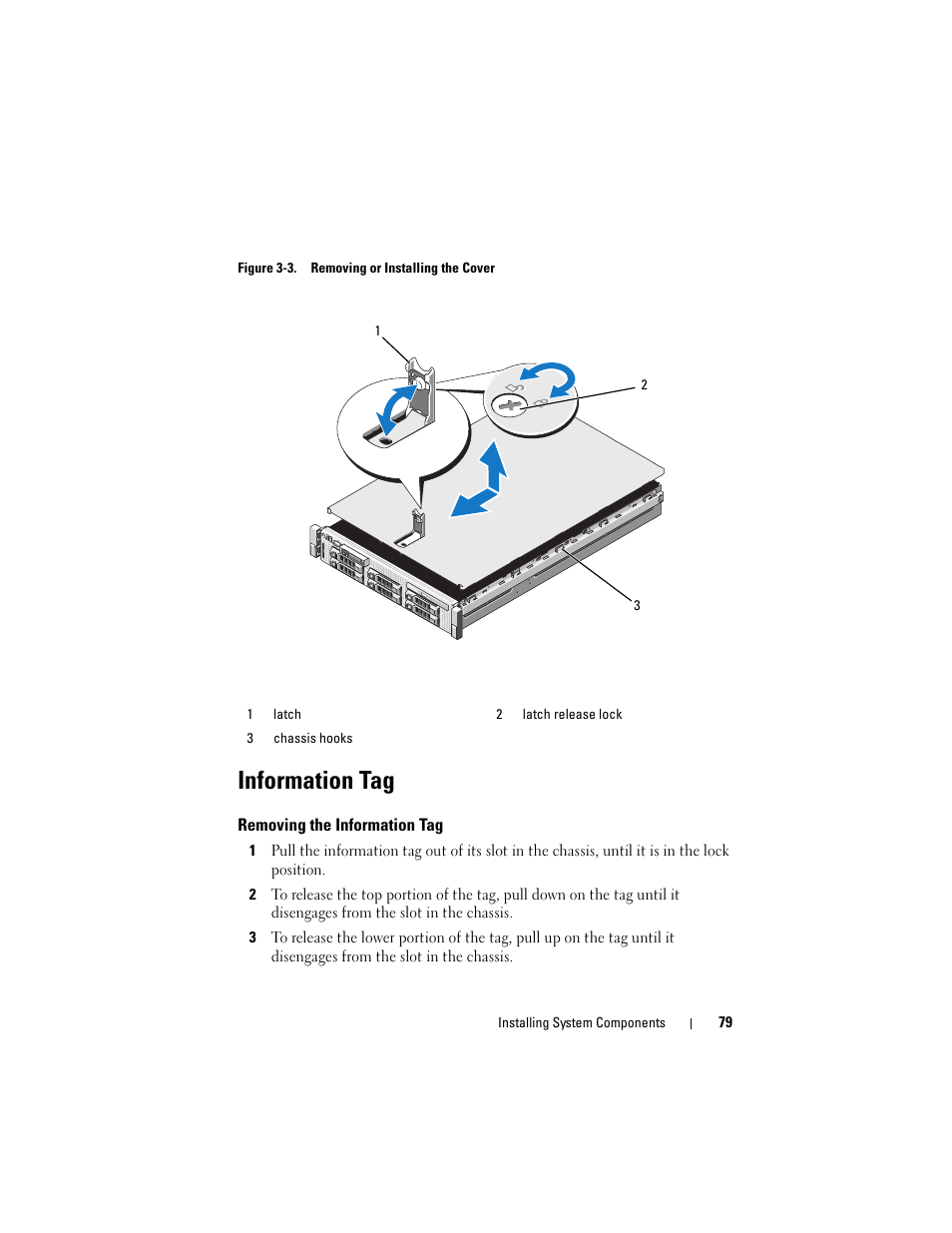 Information tag, Removing the information tag | Dell PowerVault DL2100 User Manual | Page 79 / 200