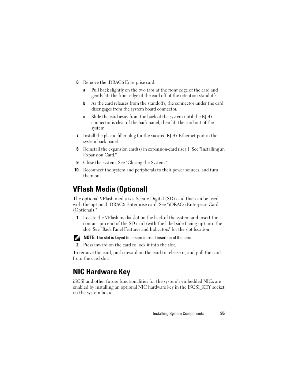 Vflash media (optional), Nic hardware key | Dell PowerVault DL2100 User Manual | Page 95 / 200