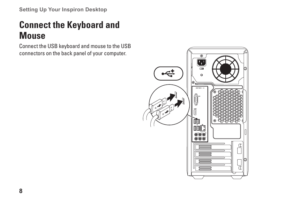Connect the keyboard and mouse | Dell Inspiron 570 (Late 2009) User Manual | Page 10 / 70