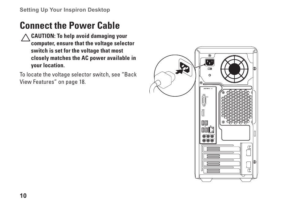 Connect the power cable | Dell Inspiron 570 (Late 2009) User Manual | Page 12 / 70
