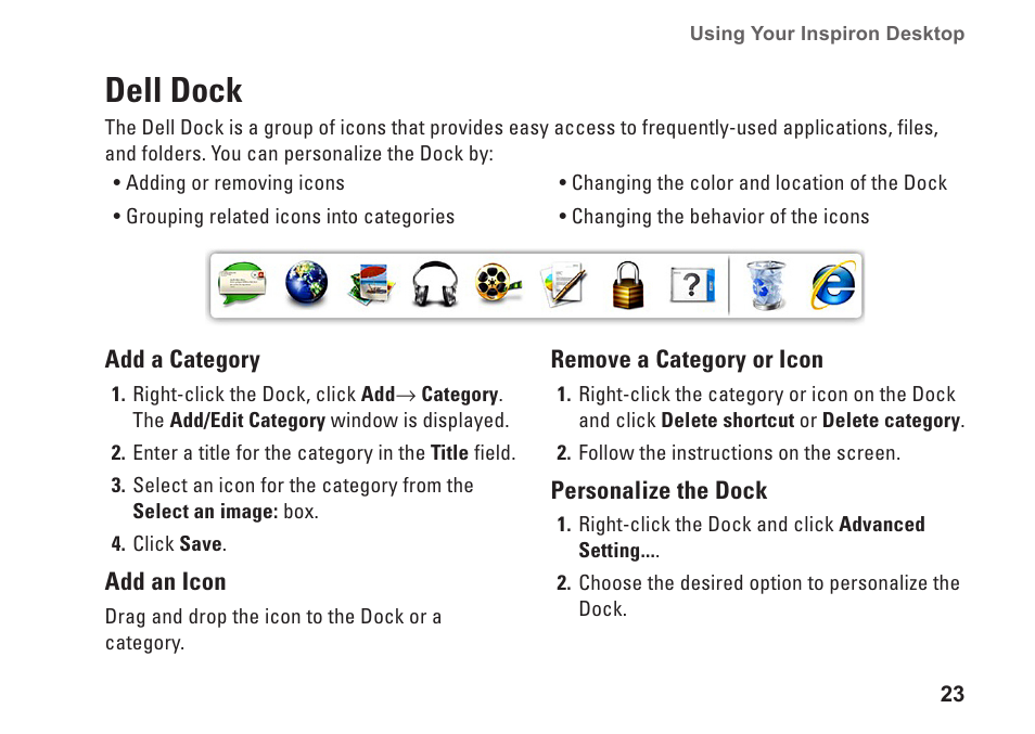 Dell dock | Dell Inspiron 570 (Late 2009) User Manual | Page 25 / 70