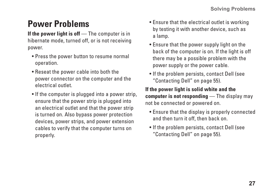 Power problems | Dell Inspiron 570 (Late 2009) User Manual | Page 29 / 70