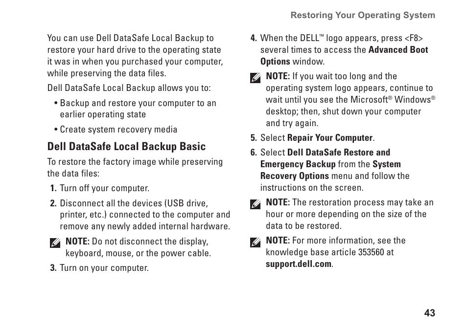 Dell Inspiron 570 (Late 2009) User Manual | Page 45 / 70